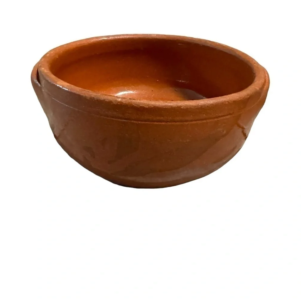 Terracotta Clay Bowl with Handles for Cook Mexican Partially Glazed Signed